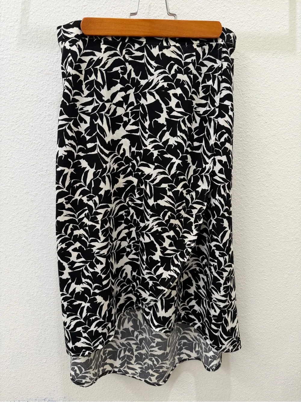 J. Crew Black and White Leaf-Print Midi Skirt